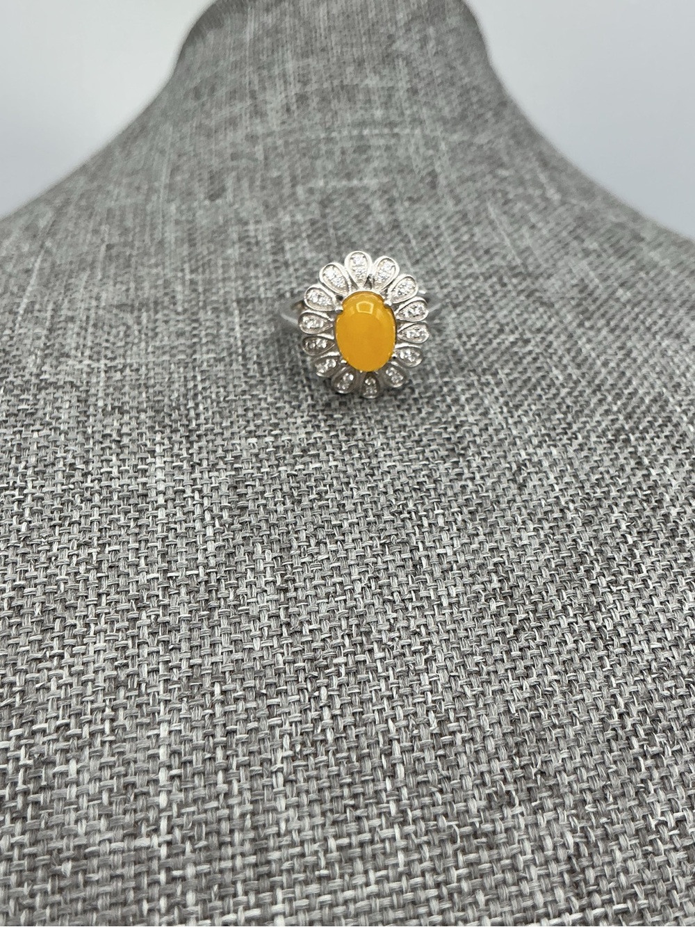 Yellow Topaz Flower Halo Ring - S925 Jewelry